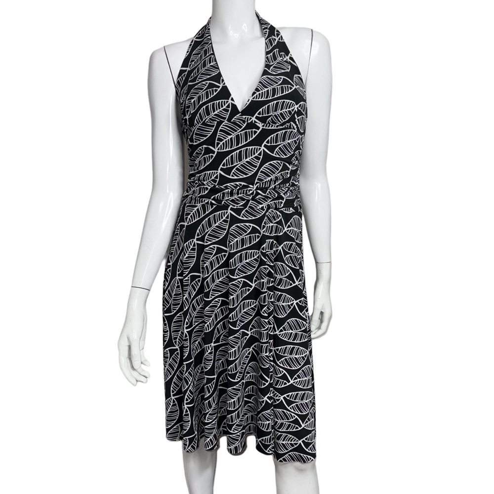 Candie’s‎ Halter V-Neck Leaf Print Black and White Halter Midi Dress